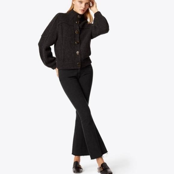 Tory Burch Jillian Wool Chunky Sweater Cardigan Charcoal Gray Sz XS Button Front - Picture 2 of 16